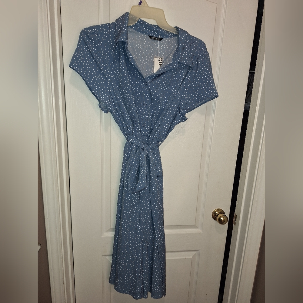 NWT / BloomChic Polka Dot Midi Dress in Blue and White / Size 18 -20 - Picture 2 of 13